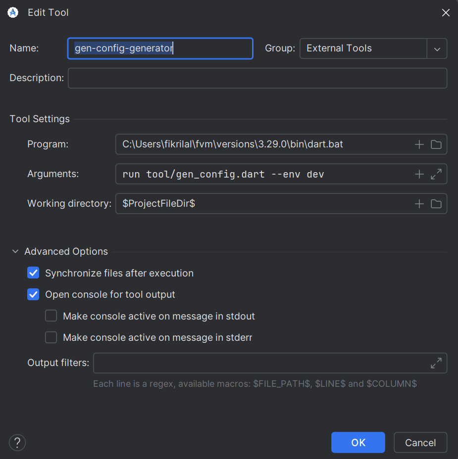 Generate Config External Tool